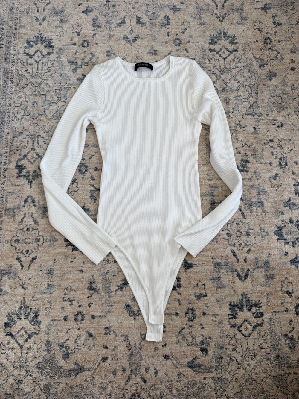Ribbed Long-Sleeve White Bodysuit